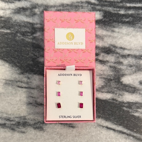 Pink Sterling Silver Earrings Set - Picture 1 of 3